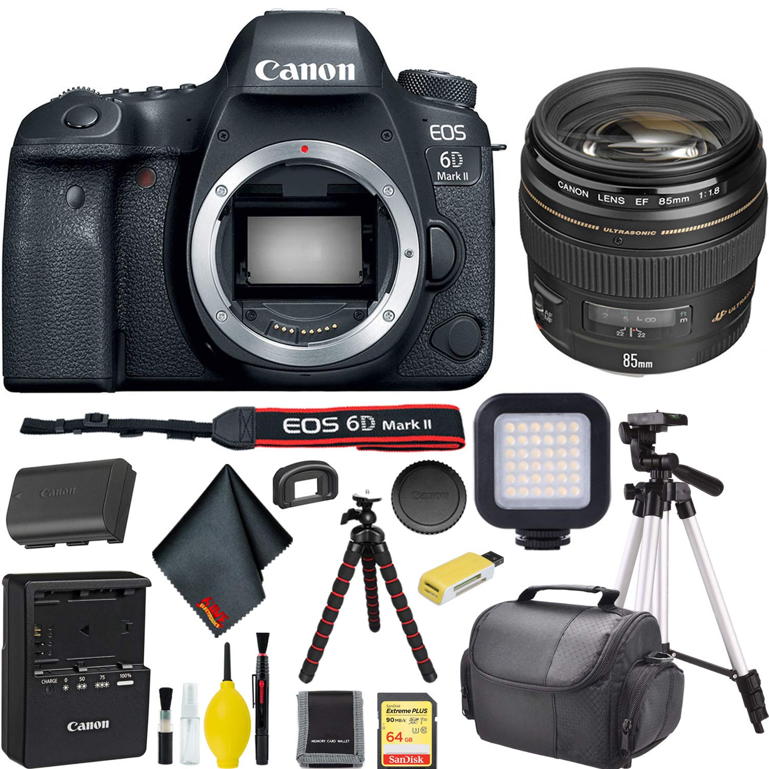 Canon EOS 6D Mark II DSLR Camera w/ 64GB Memory + Accessories Bundle