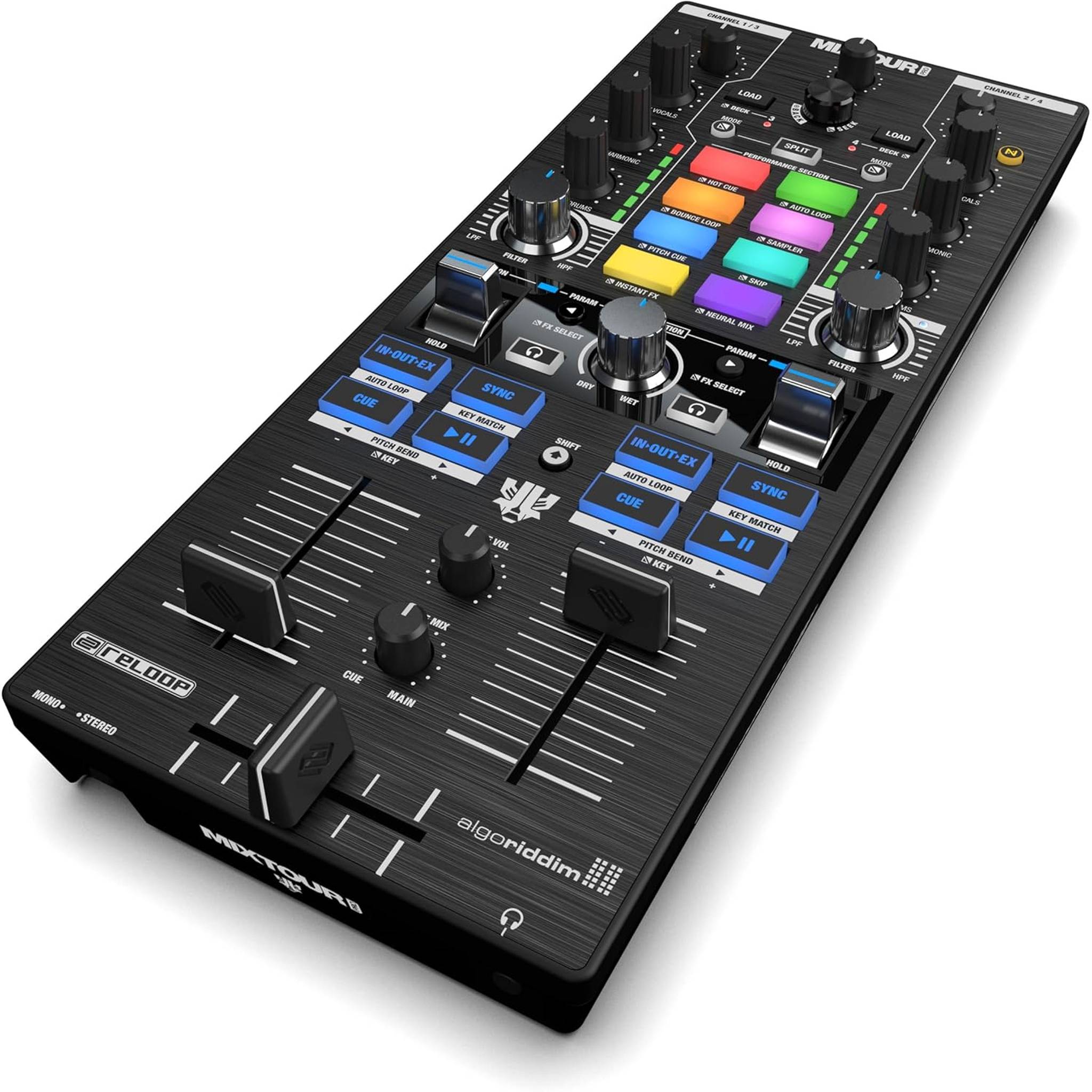 Reloop Mixtour Pro High-quality, Ultra-portable, All-in-one Four-deck DJ Controller with Audio Interface Reloop