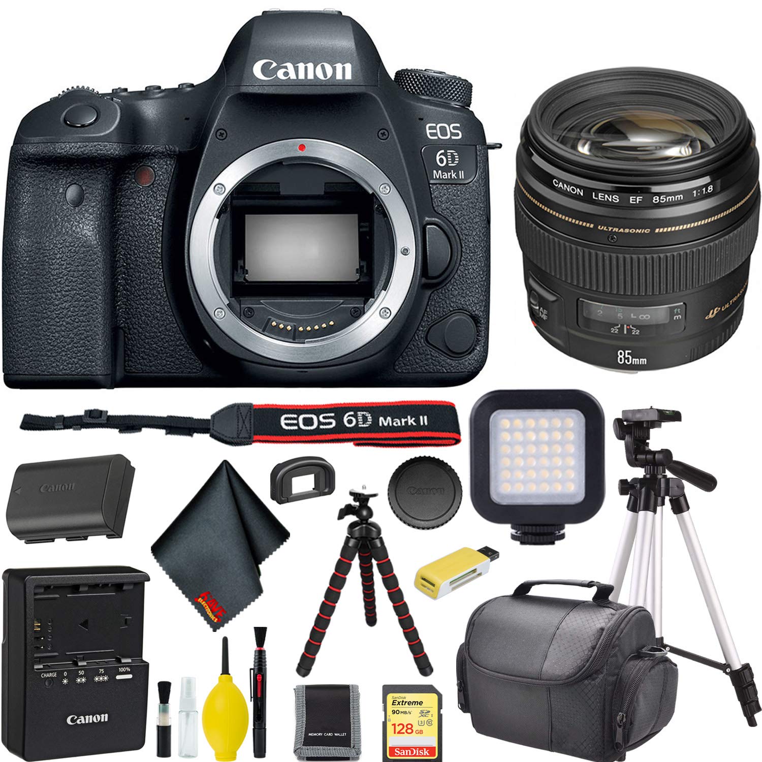 Canon EOS 6D Mark II DSLR Camera w/ 128GB Memory + Accessories Bundle