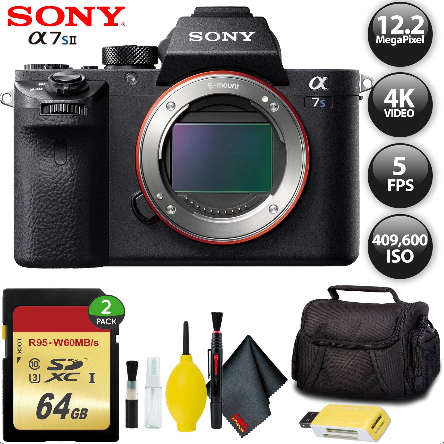 Sony?Alpha a7S II Mirrorless Digital Camera International Model + 128GB Memory Card Base Kit with Accessories