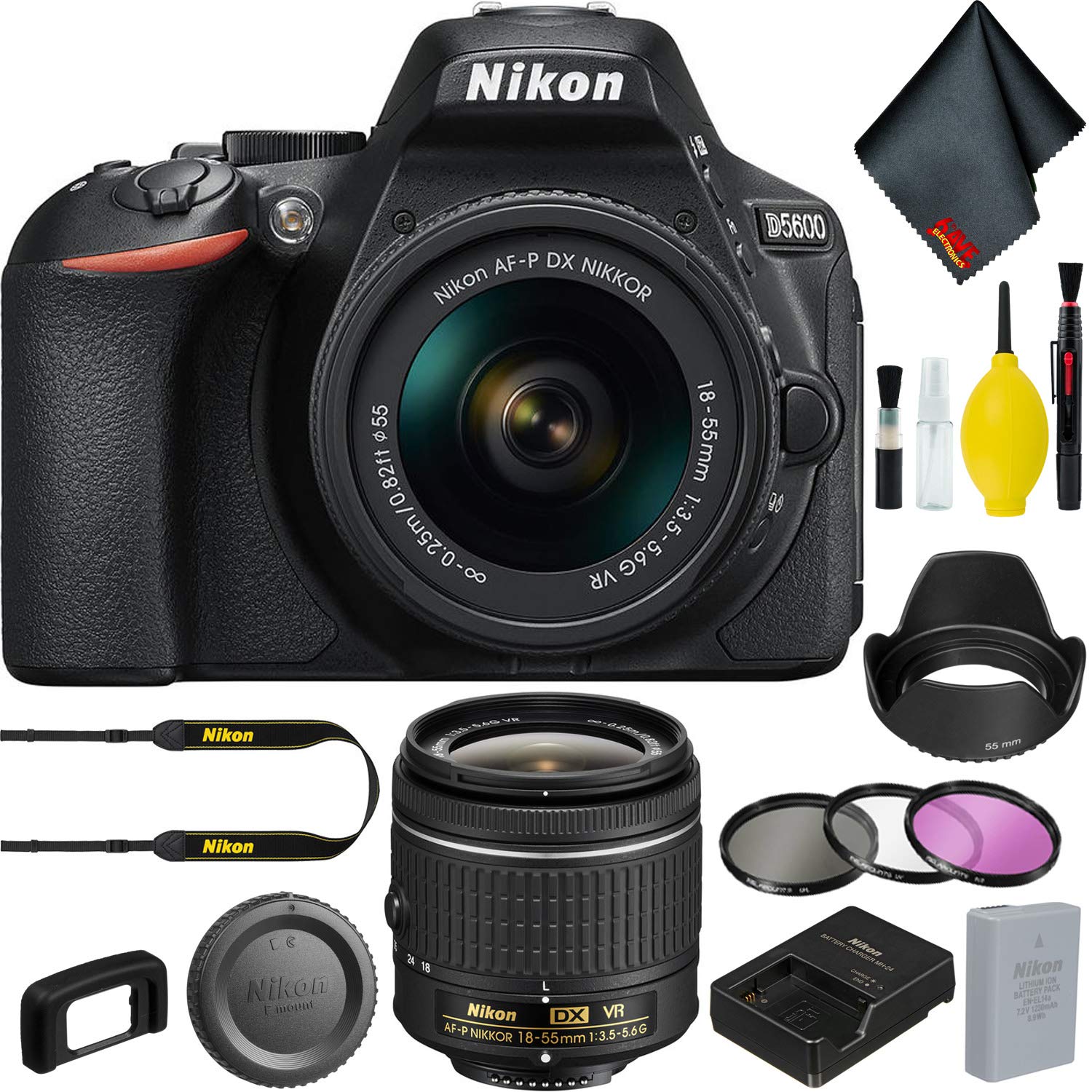 Nikon D5600 DSLR Camera with 18-55mm Lens w/Tulip Lens Hood Bundle