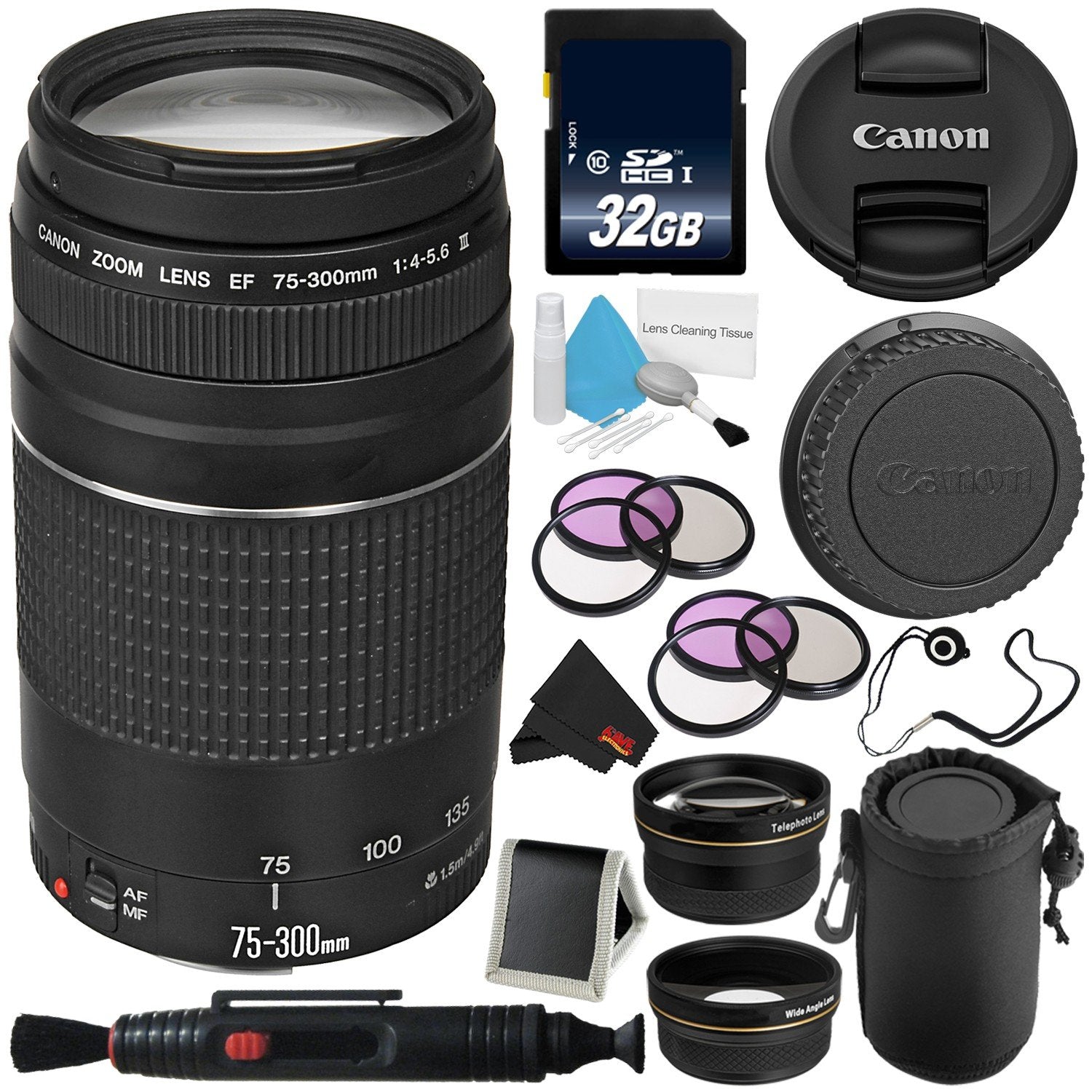 Canon EF 75-300mm f/4-5.6 III Telephoto Zoom Lens 6473A003 + Lens Pen Cleaner + Deluxe Lens Pouch + 58mm 3 Piece Filter