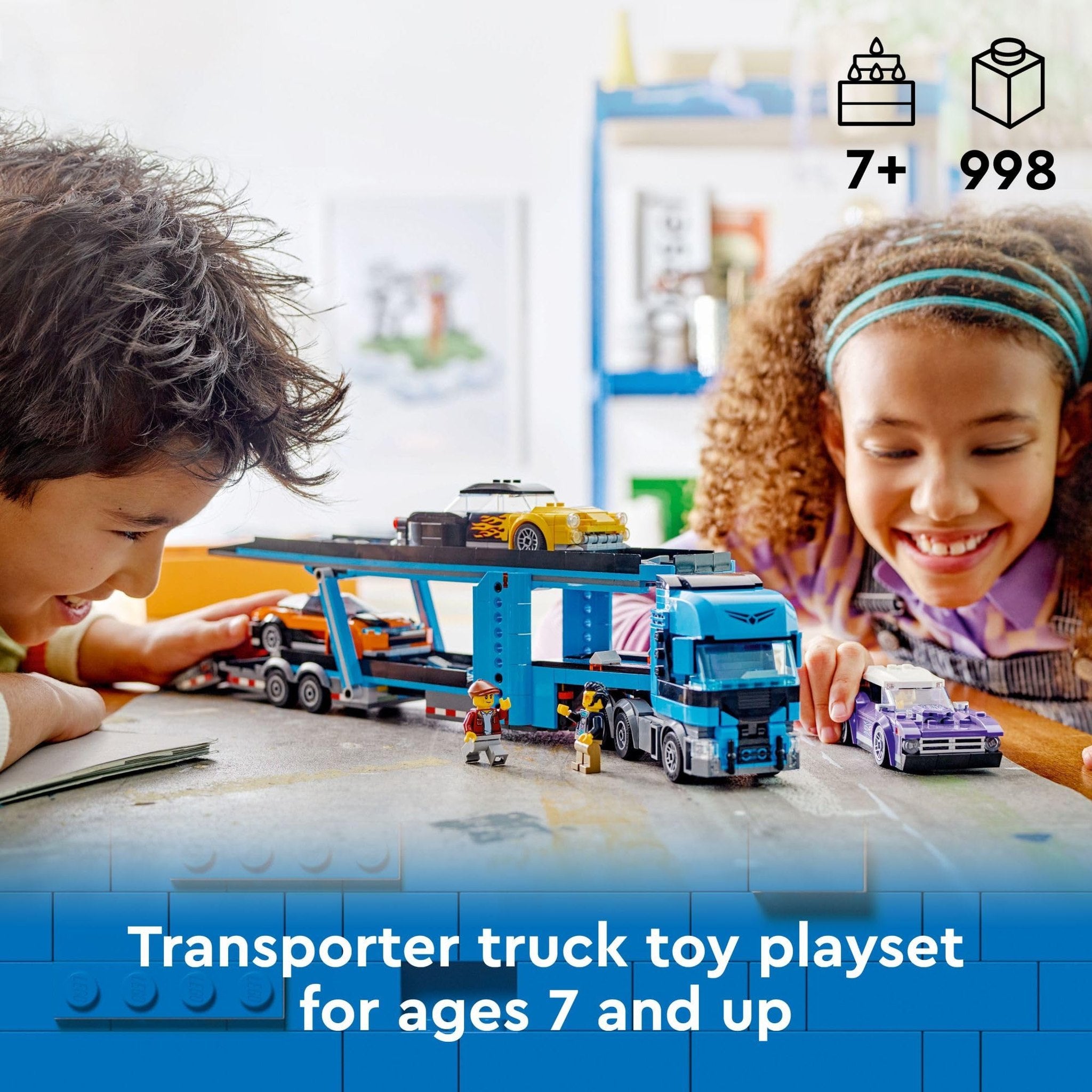 LEGO City Car Transporter Truck with Sports Cars Building Toy Set - Semi Truck Toy with Carrier & Trailer for Boys & Girls, Ages 7+ - Gift Idea for Kids - 60408