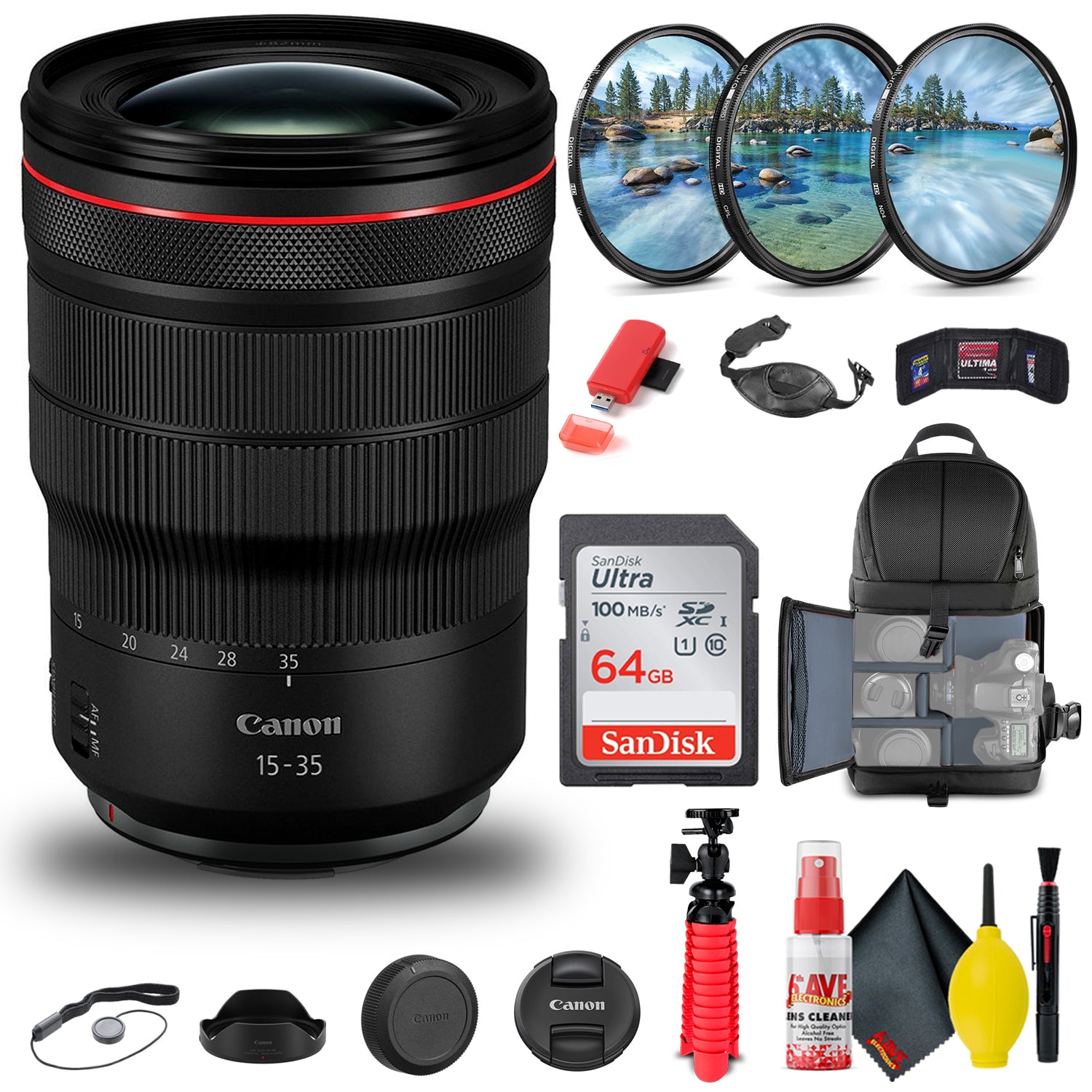 Canon RF 15-35mm f/2.8L IS USM Lens (3682C002) + Filter Kit + BackPack + More