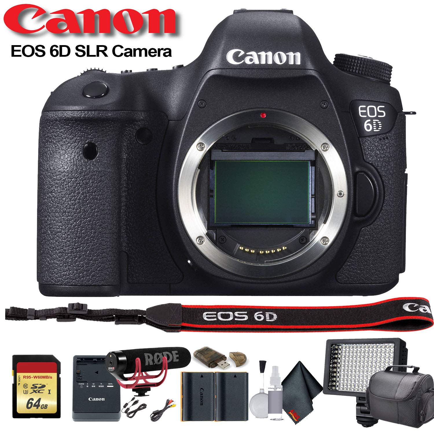 Canon EOS 6D DSLR Camera (8035B002) W/Bag, Extra Battery, LED Light, Mic, Filters and More - Advanced Bundle