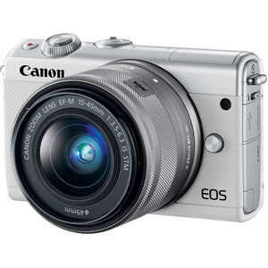 Canon EOS M100 Mirrorless Digital Camera White with 15-45mm Lens On the go Bundle