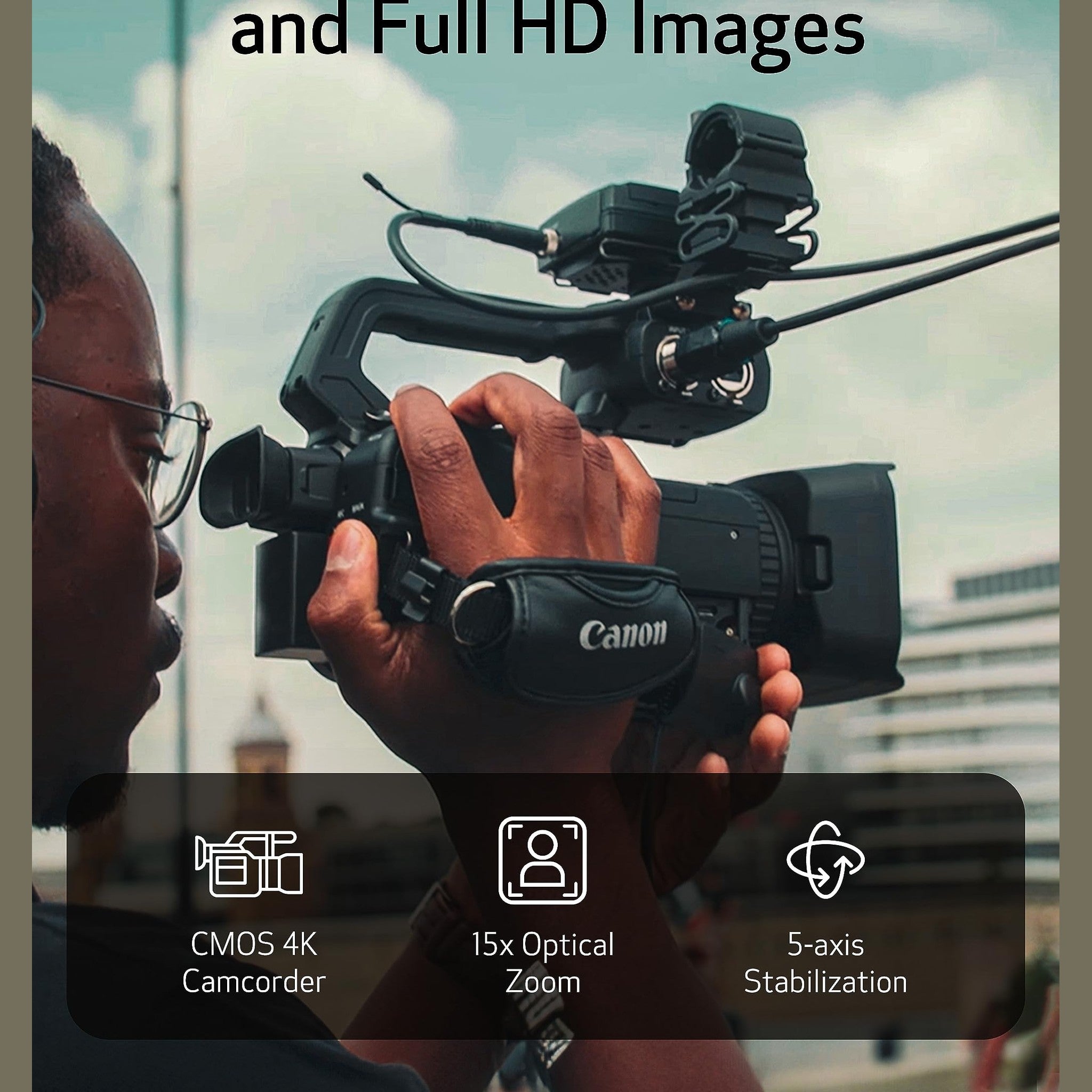 Canon XA70 Pro Camcorder 1" 4K UHD CMOS Sensor, Dual-Pixel CMOS AF, 15x Optical Zoom, 600x Digital Zoom, Image Stabilization, HDMI, USB Live Streaming, Time Stamp On-Screen Disp. Recording, XLR Inputs
