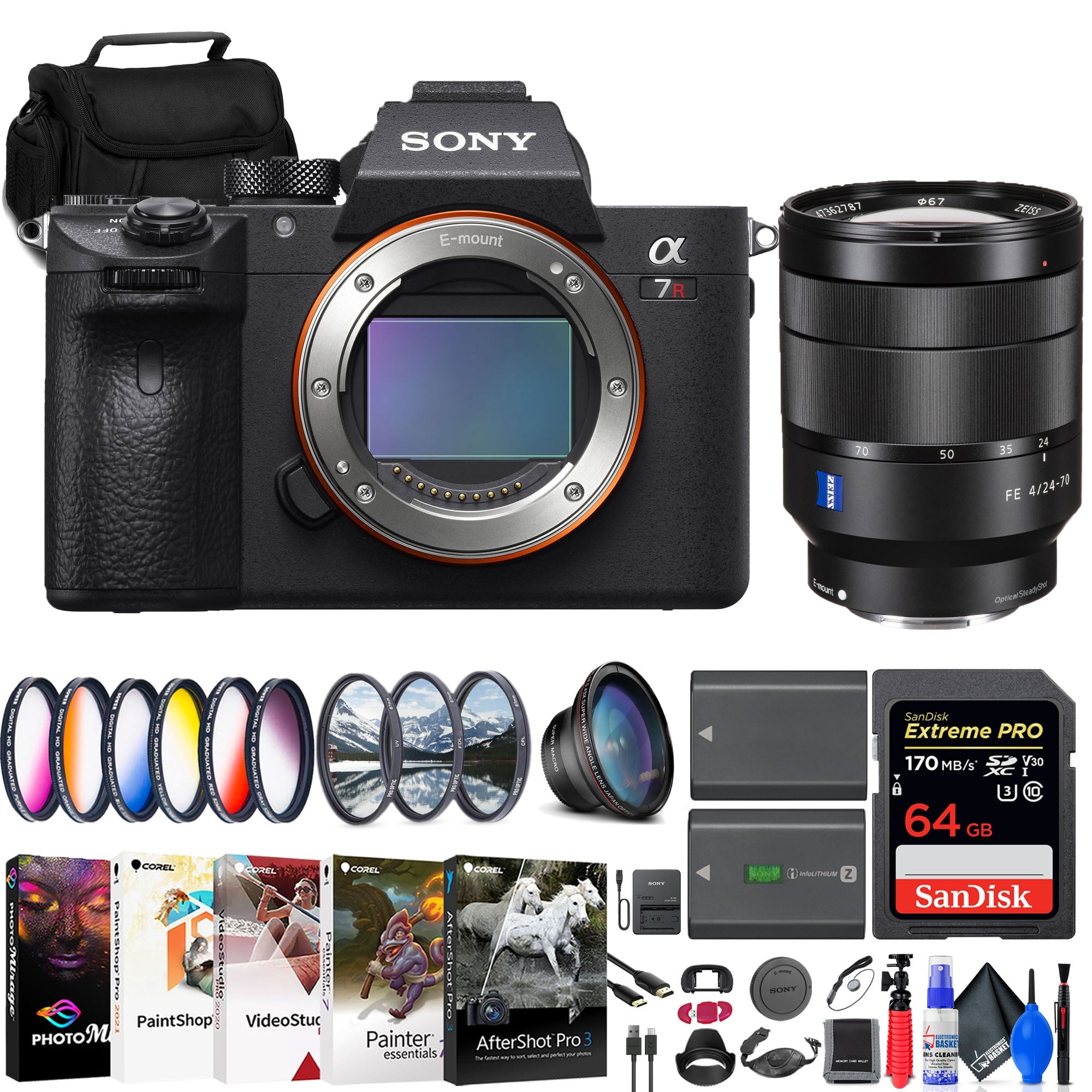 Sony a7R IIIA Mirrorless Camera + Sony FE 24-70mm Lens + 64GB Card + More
