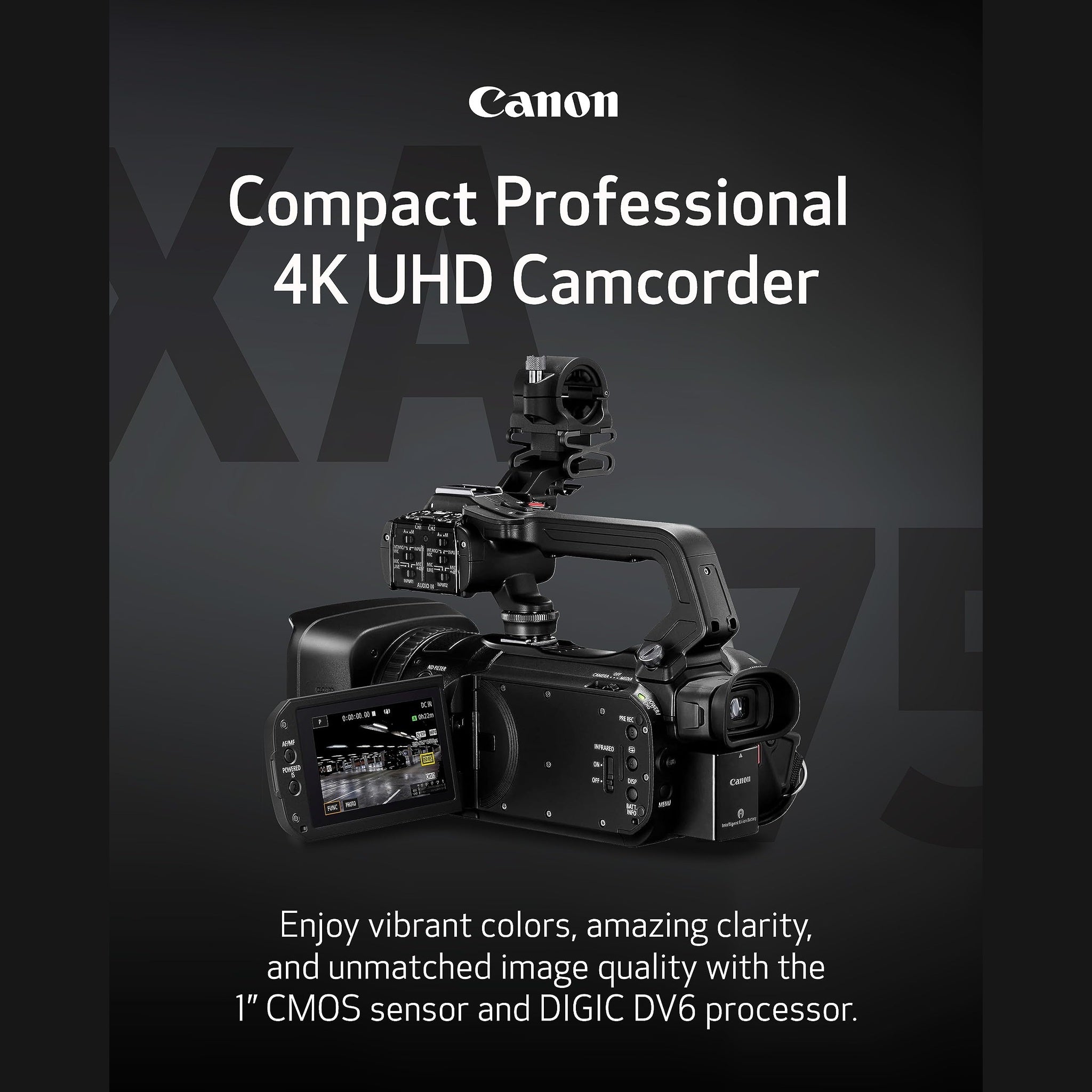 Canon XA75 Professional Camcorder, 4K UHD Video to Shoot, Record, Stream, 15x Optical Zoom Lens, 3G SDI & XLR Terminal, Black