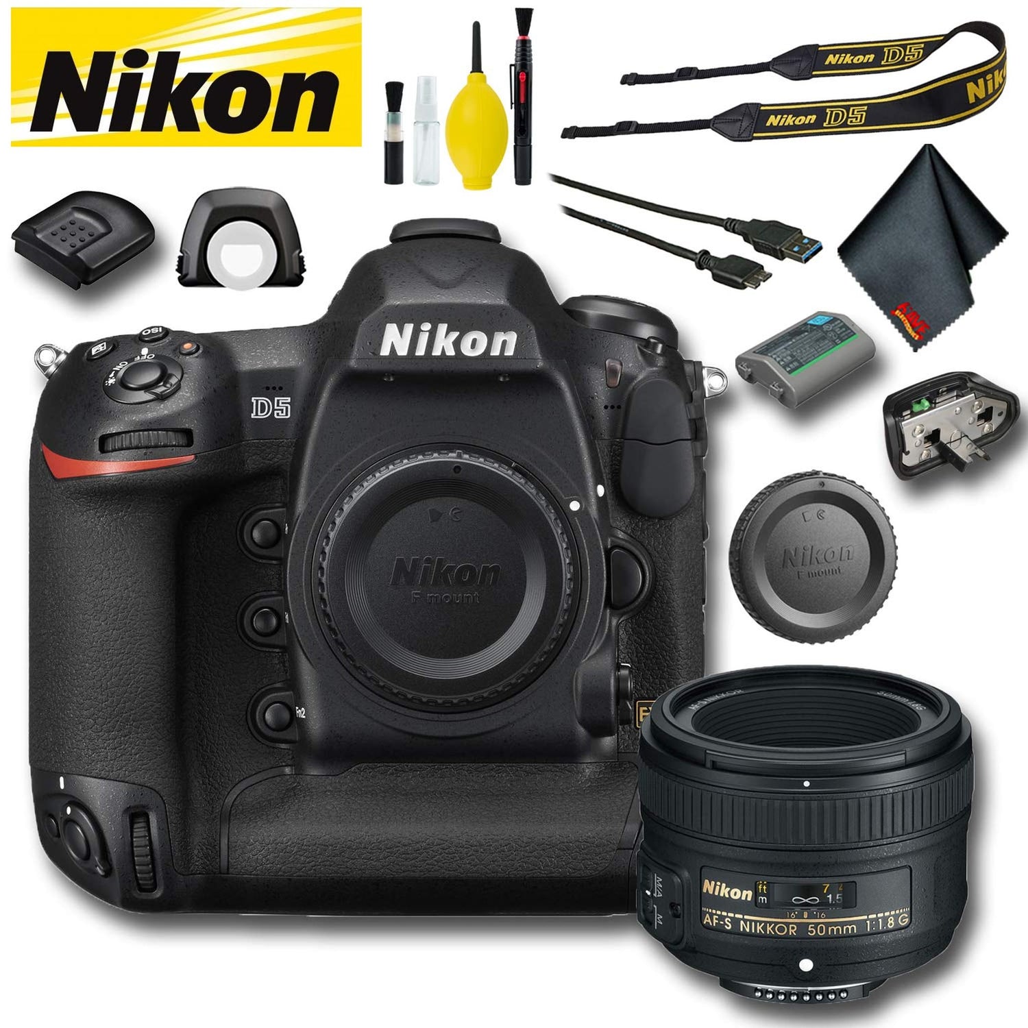 Nikon D5 DSLR Camera (Dual XQD Slots) (International Model) Basic Bundle