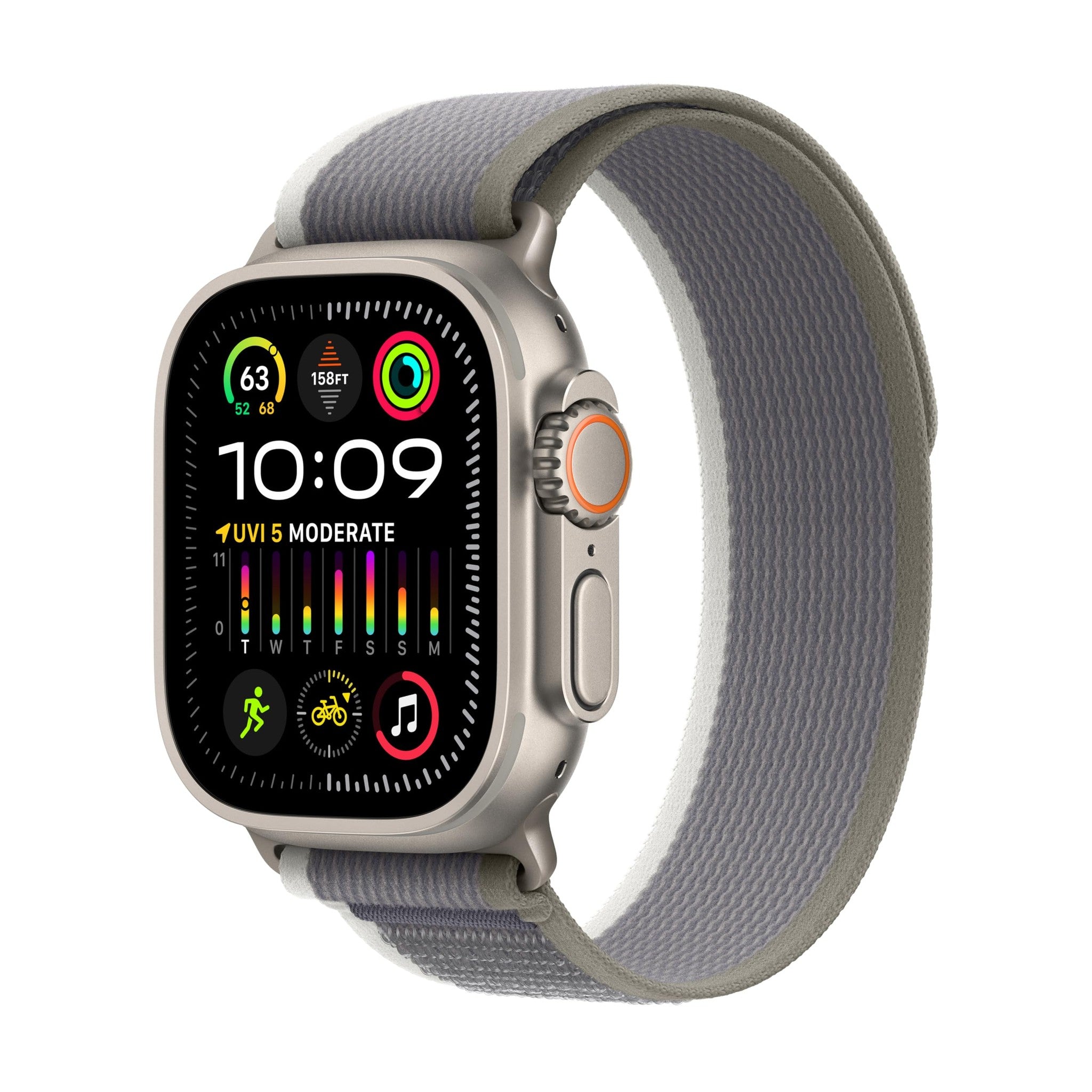 Apple Watch Ultra 2 GPS + Cellular 49mm Smartwatch with Rugged Titanium Case & Green/Grey Trail Loop S/M. Fitness Tracker, Precision GPS, Action Button, Extra-Long Battery Life, Carbon Neutral - Reconditioned