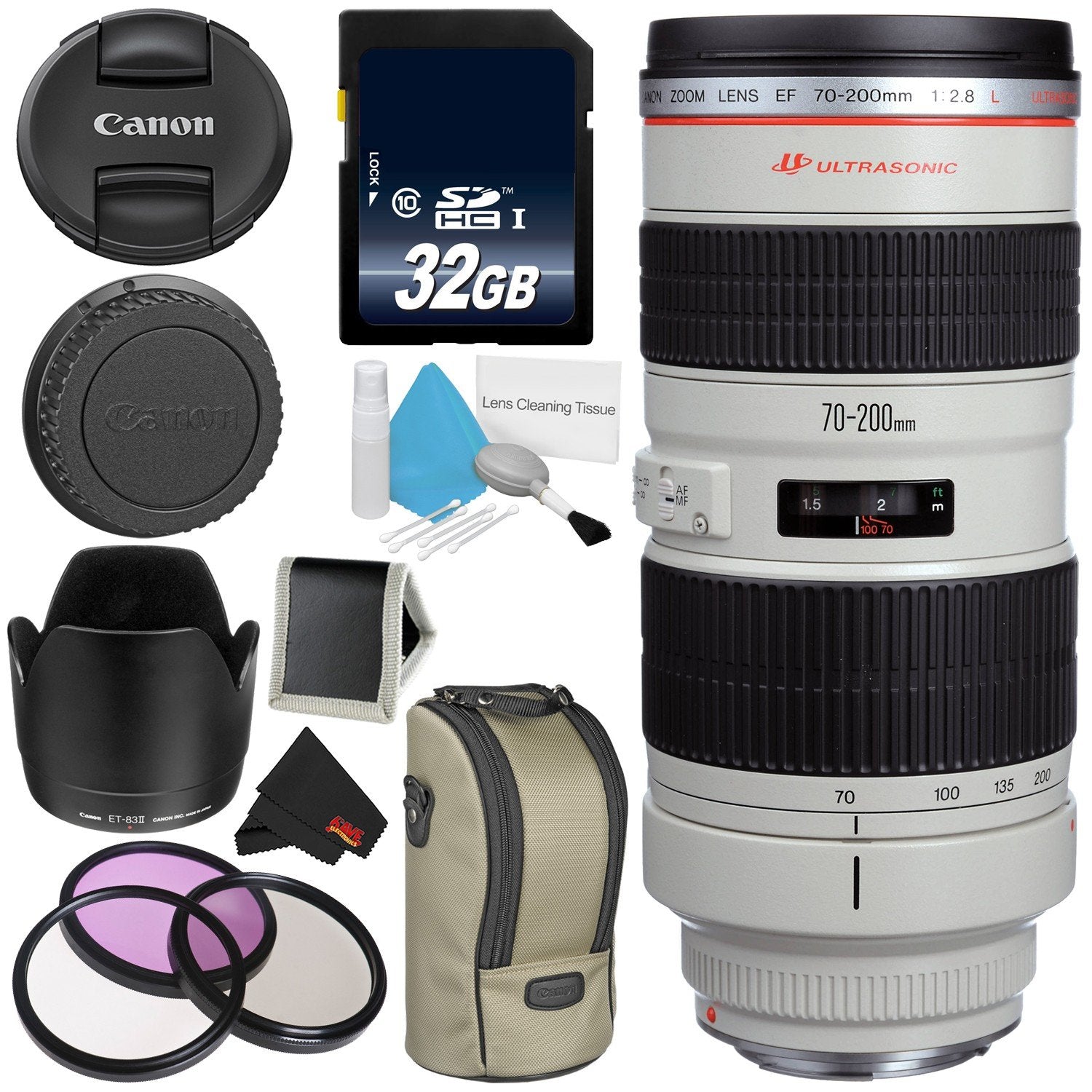 Canon EF 70-200mm f/2.8L USM Telephoto Zoom Lens Bundle for Canon SLR Digital Cameras Intl Model - Advanced