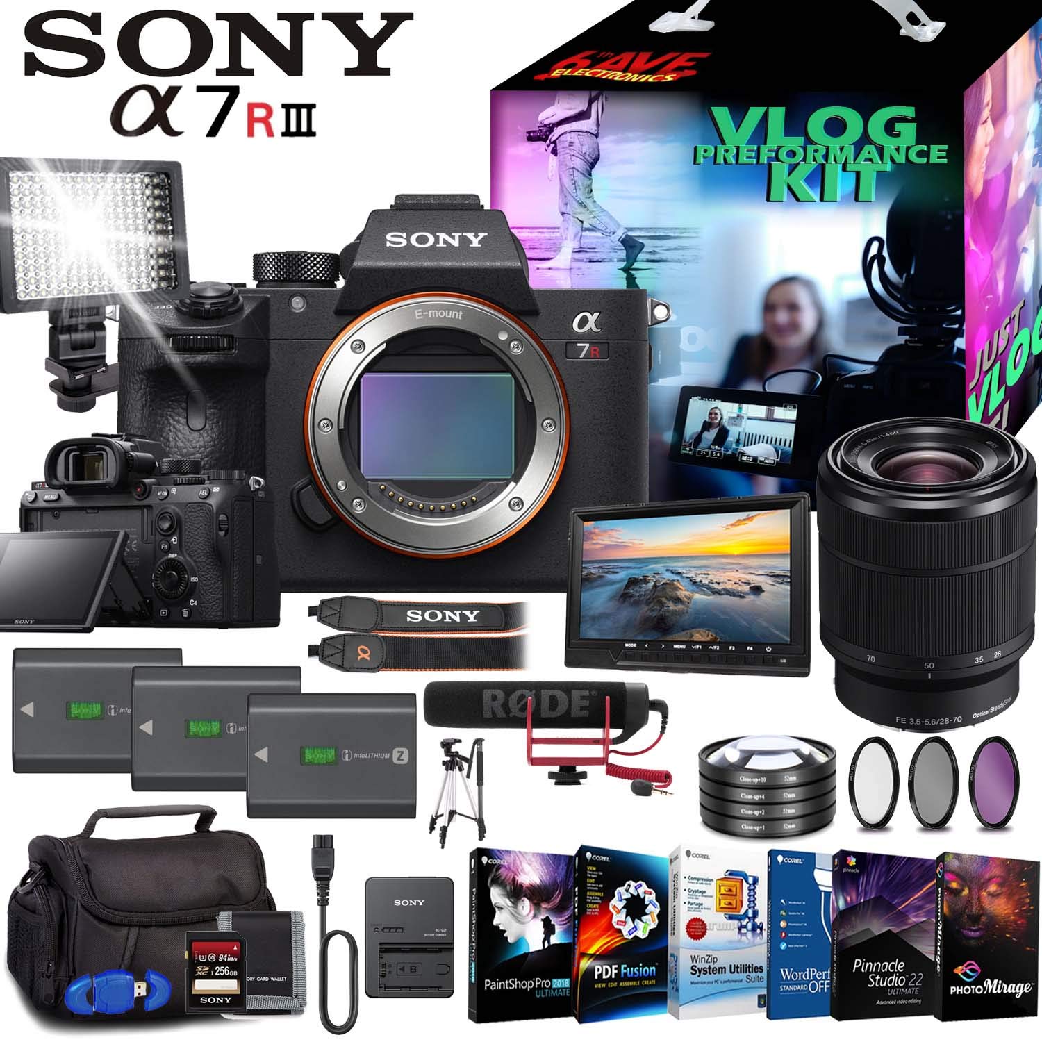 Sony Alpha a7R III Mirrorless Digital Camera with 28-70mm Lens Fully Loaded Vlogging Kit
