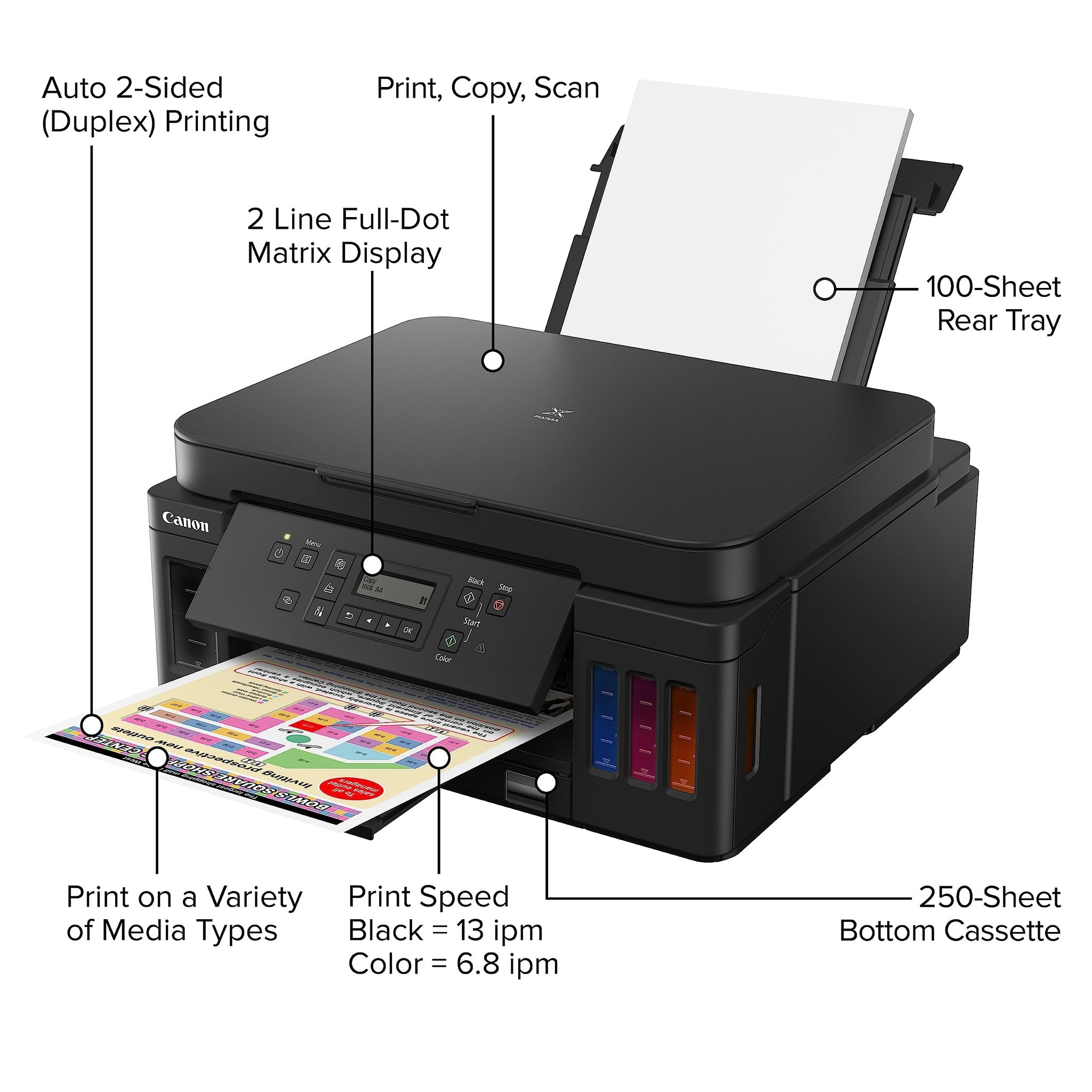 Canon PIXMA G6020 All-in-One Supertank Wireless Megatank Printer, Copier and Scan with Mobile Printing, Black, Works with Alexa