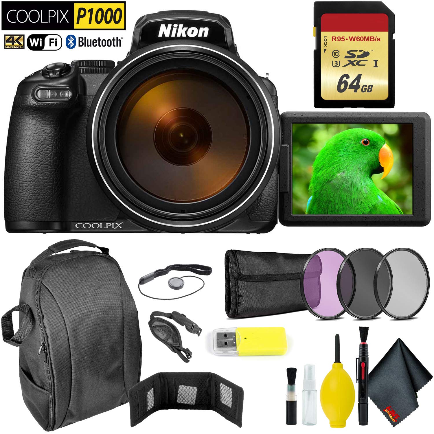 Nikon COOLPIX P1000 Digital Camera + 64GB Memory Card Extreme Bundle International Model