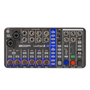 Zoom LiveTrak L6 Digital Mixer/Recorder, Battery Powered, 32-Bit Float, 10-Channels, 2 Combo + 4 Stereo Inputs, MIDI, Effects, Sound Pads, 3-Band EQ, Audio Interface, For Music & Streaming
