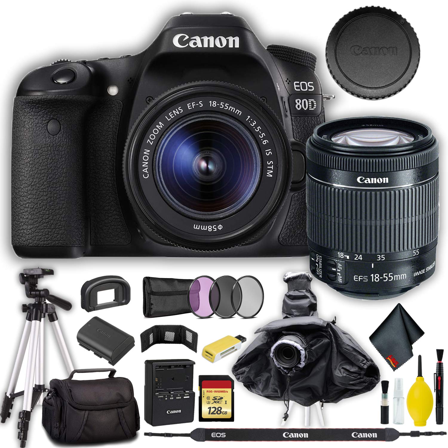 Canon EOS 80D DSLR Camera with 18-55mm Lens + 128GB Memory Pro Bundle