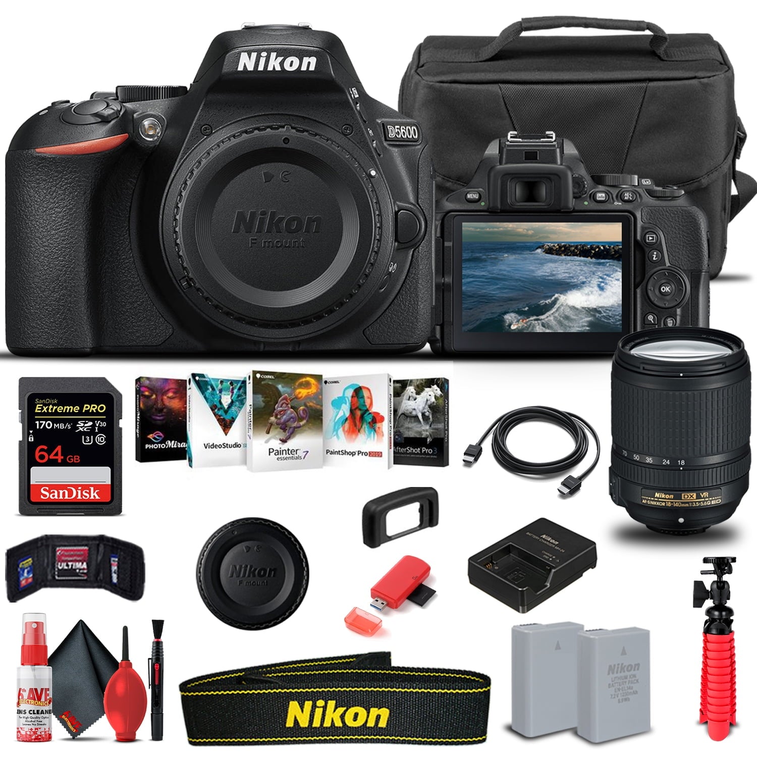 Nikon D5600 DSLR Camera W/ 18-140mm Lens 1577 - Basic Bundle