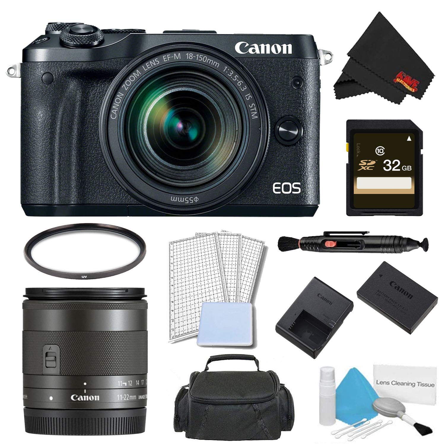Canon EOS M6 Mirrorless Digital Camera with 18-150mm Lens Advanced Bundle w/ 32GB Memory Card + Bonus EF-M 11-22MM Lens