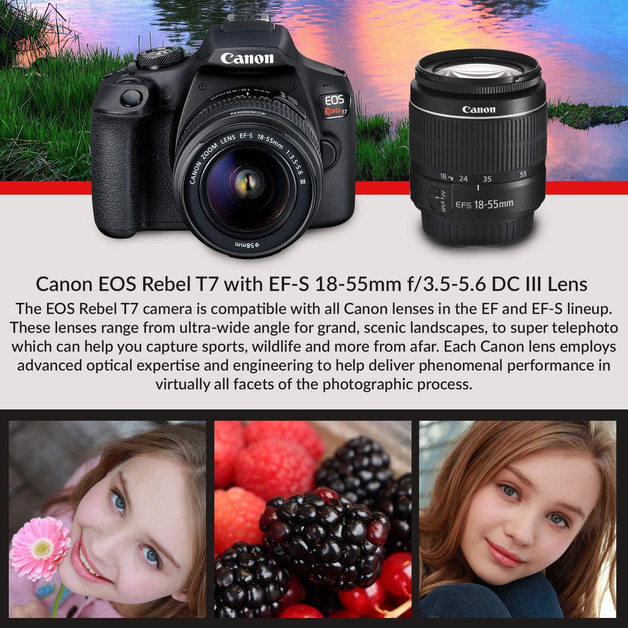 Canon Rebel T7 DSLR Camera with 18-55mm DC III Lens Kit and Carrying Case, Creative Filters, Cleaning Kit, and More - Reconditioned Canon