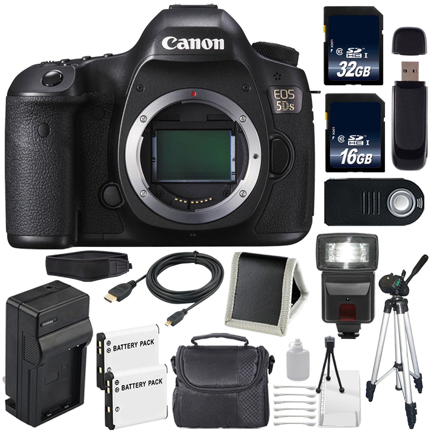 Canon EOS 5DS DSLR Camera (International Model) 0581C002 + LP-E6 Battery + 32GB Card + 16GB Card Advanced Bundle