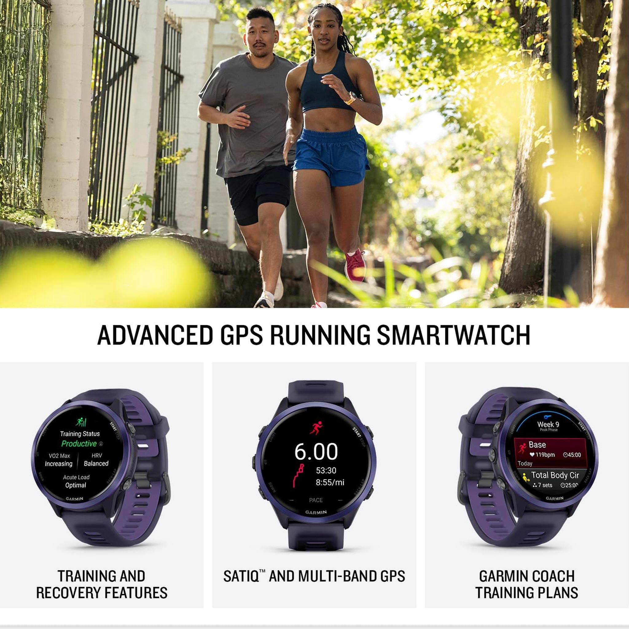 Garmin® Forerunner® 570, 47mm, Advanced GPS Running and Triathlon Smartwatch, AMOLED Display, Training and Recovery Features, Indigo Aluminum with Translucent Imperial Purple/Indigo Band Garmin