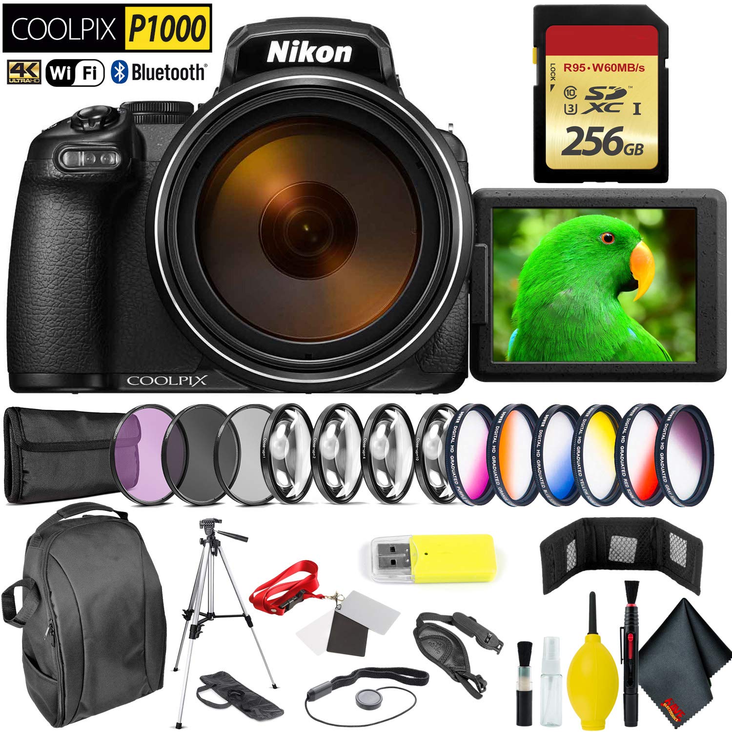 Nikon COOLPIX P1000 Digital Camera + 256GB Memory Card Professional Bundle International Model