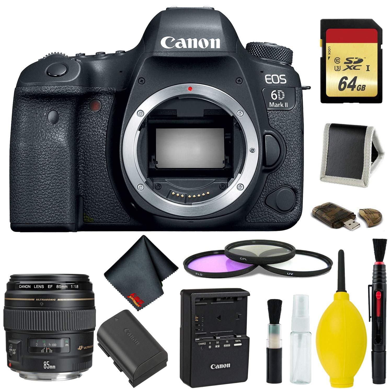Canon EOS 6D Mark II DSLR Camera Body Only Complete Kit (International Model) w/Canon EF 85mm f/1.8 USM Lens - Internati