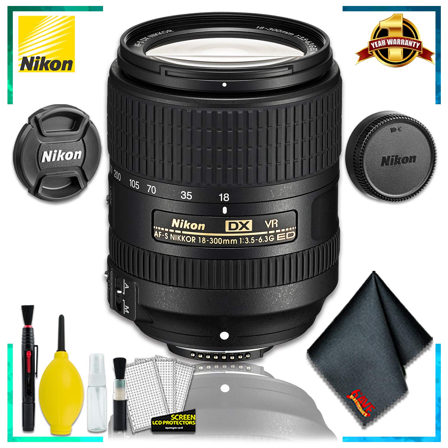 Nikon AF-S DX VR Nikkor 18-300MM Lens (Intl Model) + Cleaning Kit