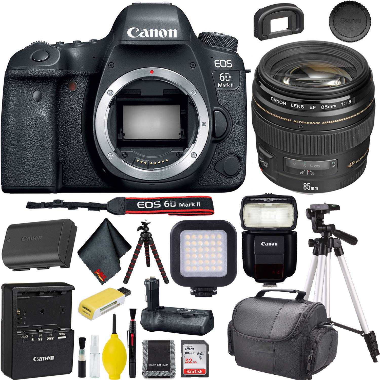 Canon EOS 6D Mark II DSLR Camera w/ 32GB Memory + Battery Grip + Flash Bundle (International Model)