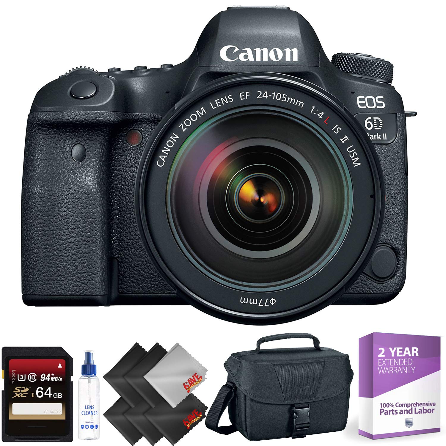 Canon EOS 6D Mark II DSLR Camera with 24-105mm f/4L II Lens + 64GB Mem –  6ave Electronics