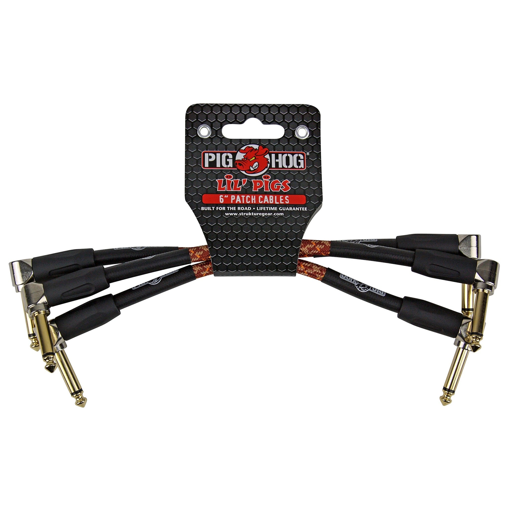 Pig Hog PHLIL6CP Lil' Pigs Right-Angle 1/4" Vintage Western Plaid Instrument Patch Cables, 6" 3 Pack Pig Hog
