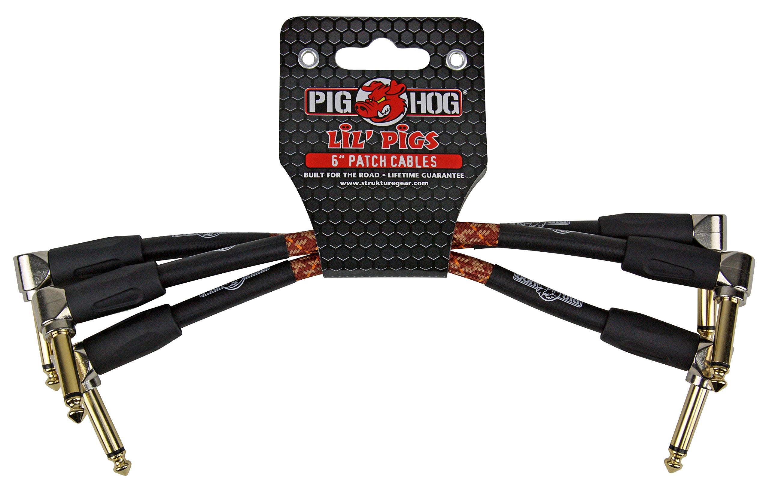 Pig Hog PHLIL6CP Lil' Pigs Right-Angle 1/4" Vintage Western Plaid Instrument Patch Cables, 6" 3 Pack