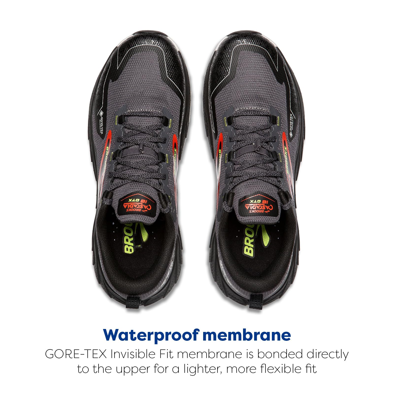Brooks Men’s Cascadia 18 GTX Waterproof Mountain Trail Running Shoe - Blackened Pearl/Black/Tomato - 11.5 Medium
