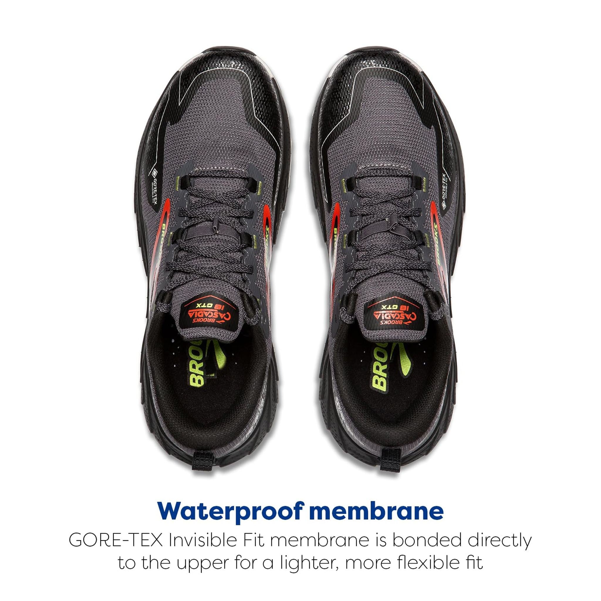 Brooks Men’s Cascadia 18 GTX Waterproof Mountain Trail Running Shoe - Blackened Pearl/Black/Tomato - 9.5 Medium