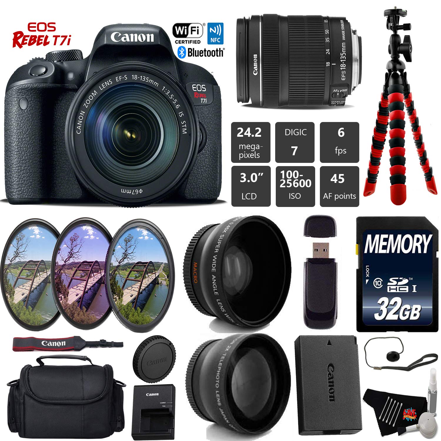 Canon EOS Rebel T7i DSLR Camera with 18-135mm is STM Lens Bundle 2
