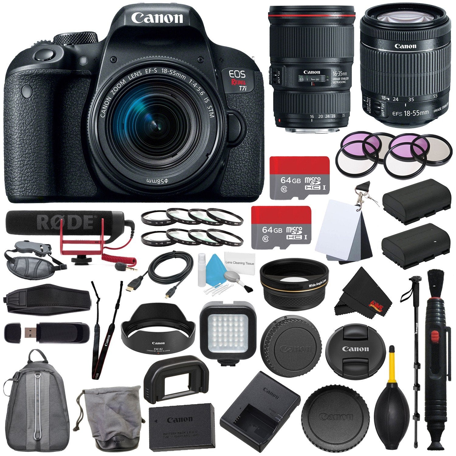 Canon EOS Rebel T7i DSLR Camera + 18-55mm Lens Filmmaker Bundle