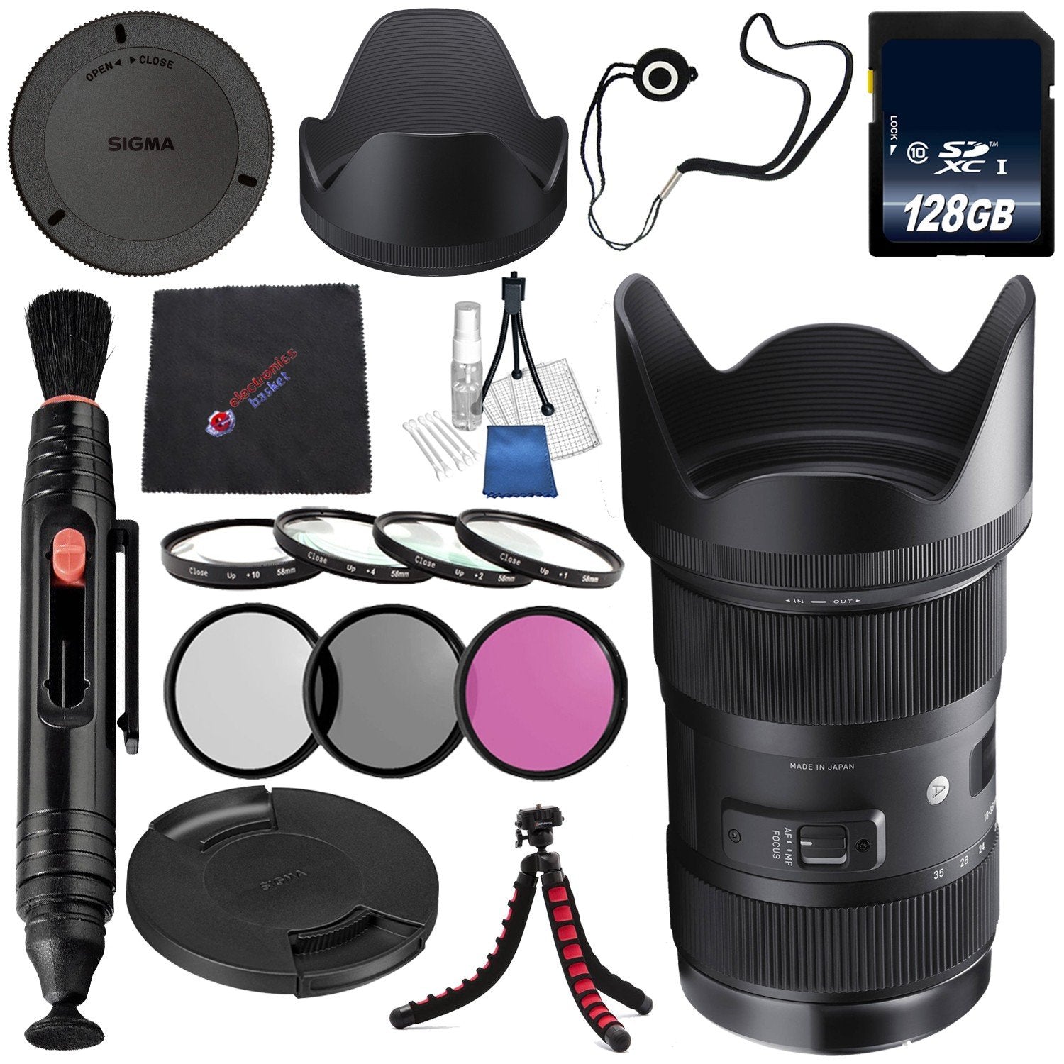 Sigma 18-35mm f/1.8 DC HSM Art Lens for Canon #210101 + 72mm 3 Piece Filter Kit + 128GB SDXC Card + Lens Pen Cleaner + Microfiber Cleaning Cloth Bundle