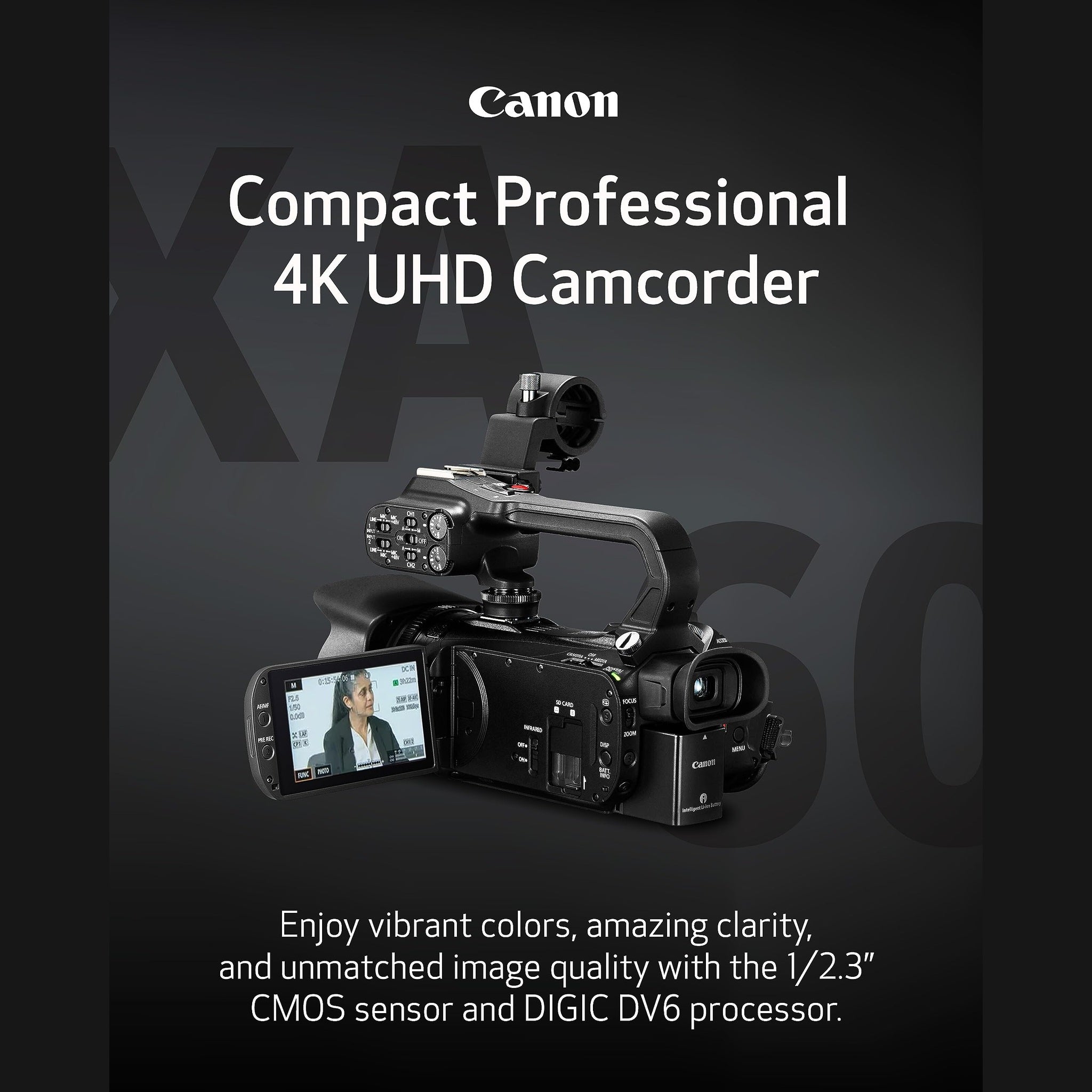 Canon XA60 Professional UHD 4K Camcorder with LCD Touchscreen and 20x Optical Zoom Lens Black