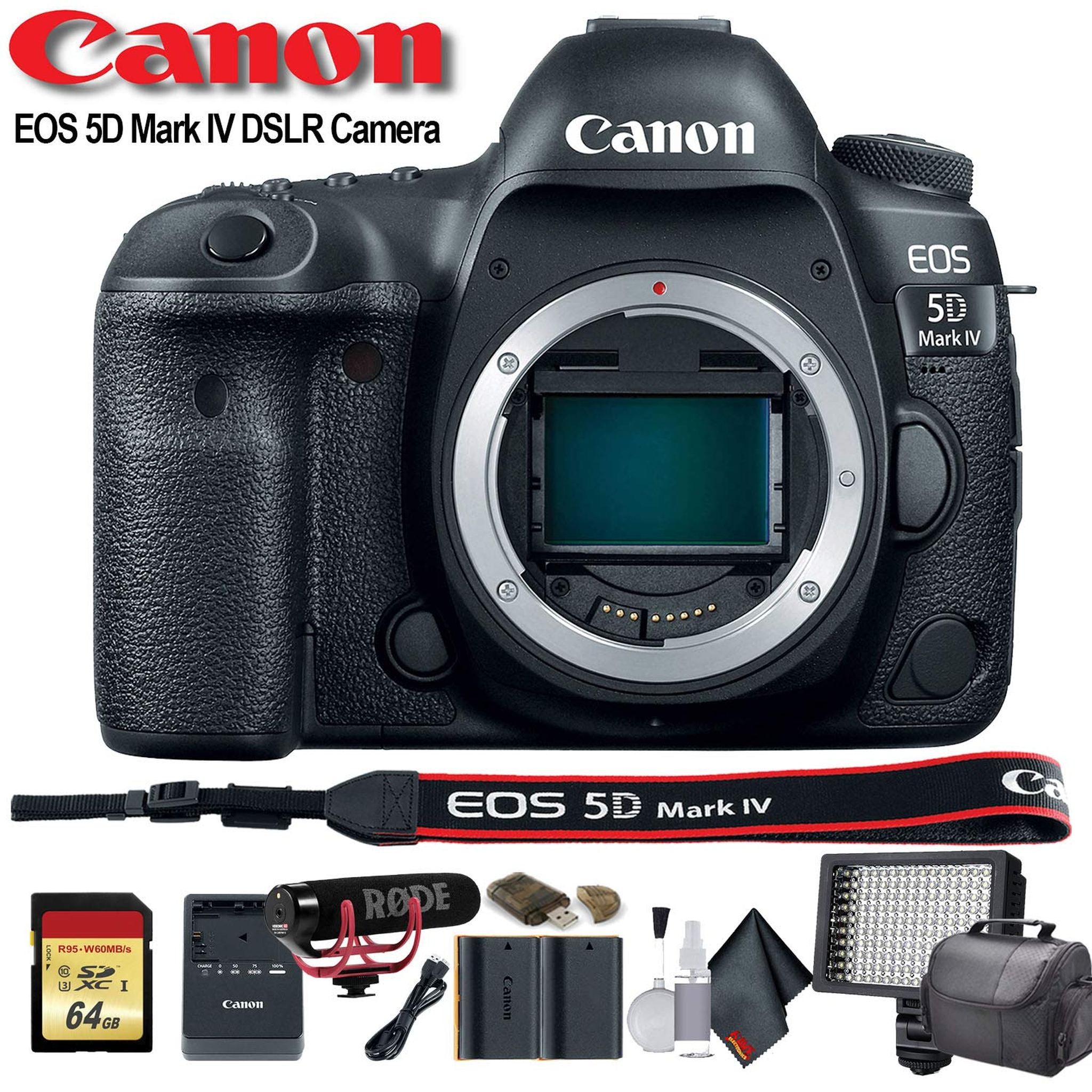Canon EOS 5D Mark IV DSLR Camera 1483C002 W/Bag, Extra Battery, LED Light, Mic, Filters and More Bundle - Reconditioned Canon