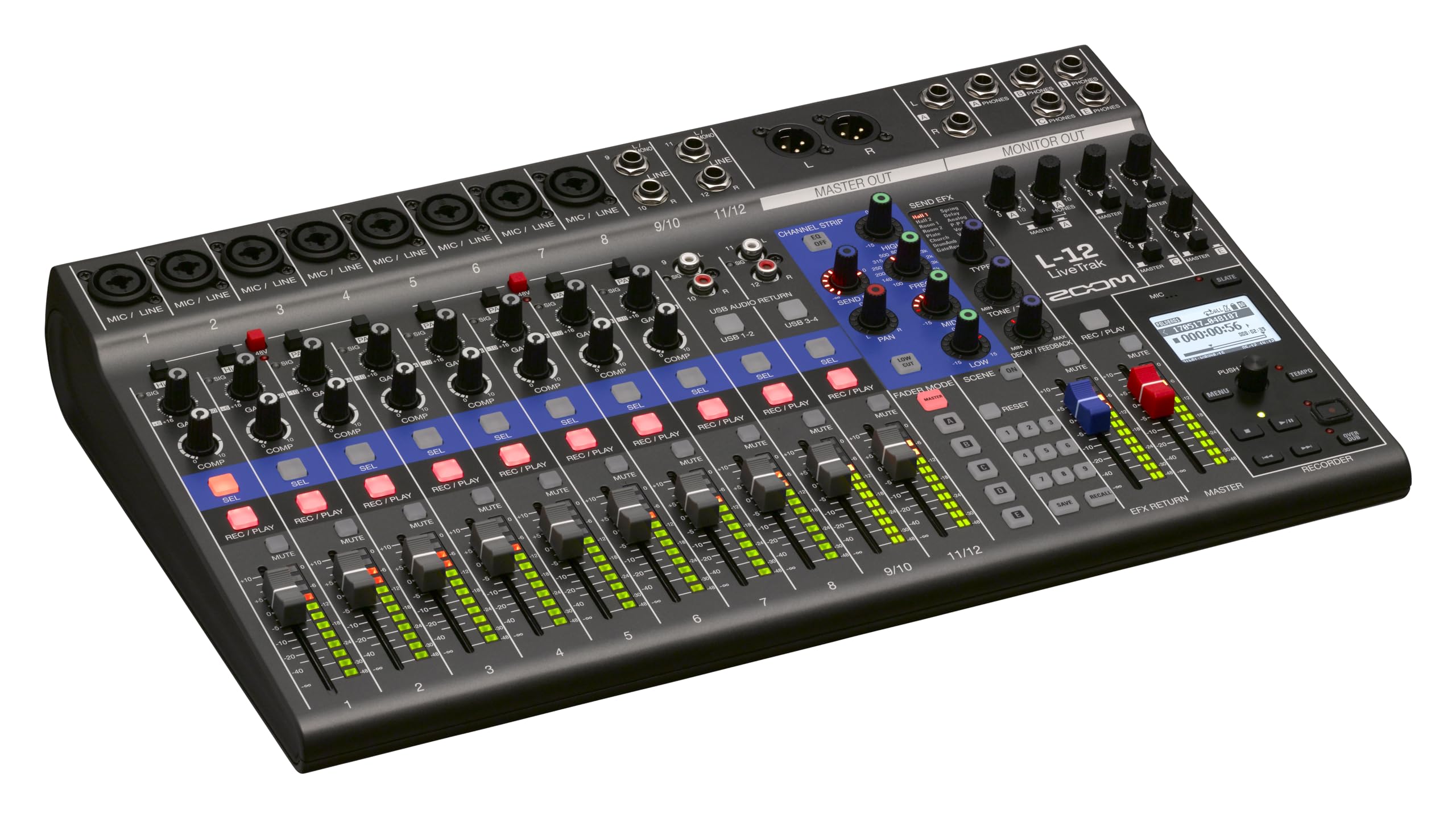 Zoom LiveTrak L-12 Digital Mixer & Multitrack Recorder, for Music, Podcasting, and More, 12-Input/ 14-Channel SD Recorder, 14-in/4-out USB Audio Interface, 5 Powered Headphone Outputs