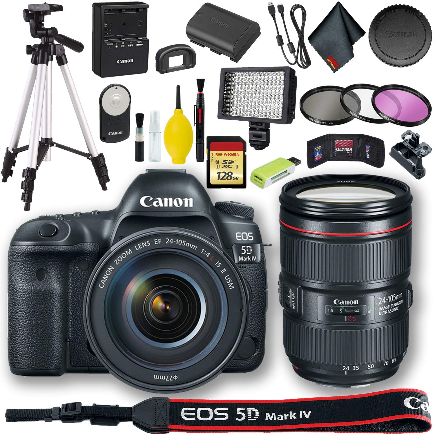 Canon EOS 5D Mark IV DSLR Camera with 24-105mm f/4L II Lens (International Model) + 128GB Pro Bundle