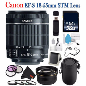 6Ave Canon EF-S 18-55mm f/3.5-5.6 is STM Lens 8114B002 + 58mm 3 Piece Filter Kit + SD Card USB Reader + 32GB SDHC Class - Used Canon
