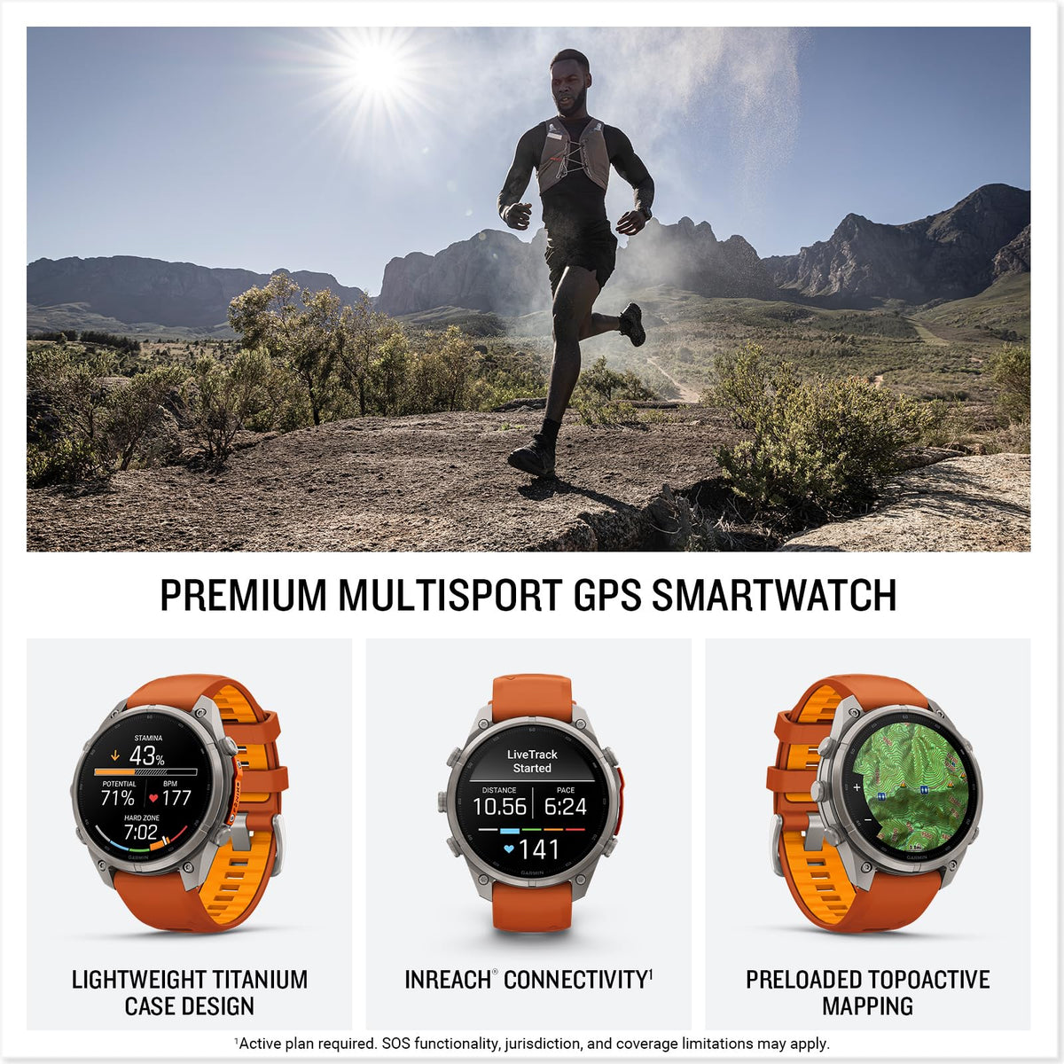 Garmin fēnix® 9 Pro, inReach®, Titanium, 47mm, Autumn Orange/Spark Orange