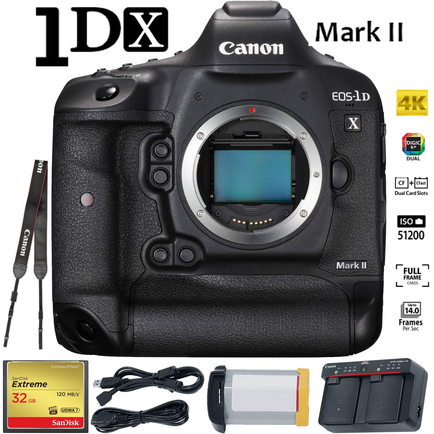 Canon EOS-1D X Mark II Body DSLR Camera International Version with Battery and 32GB Ultra Fast CF Card