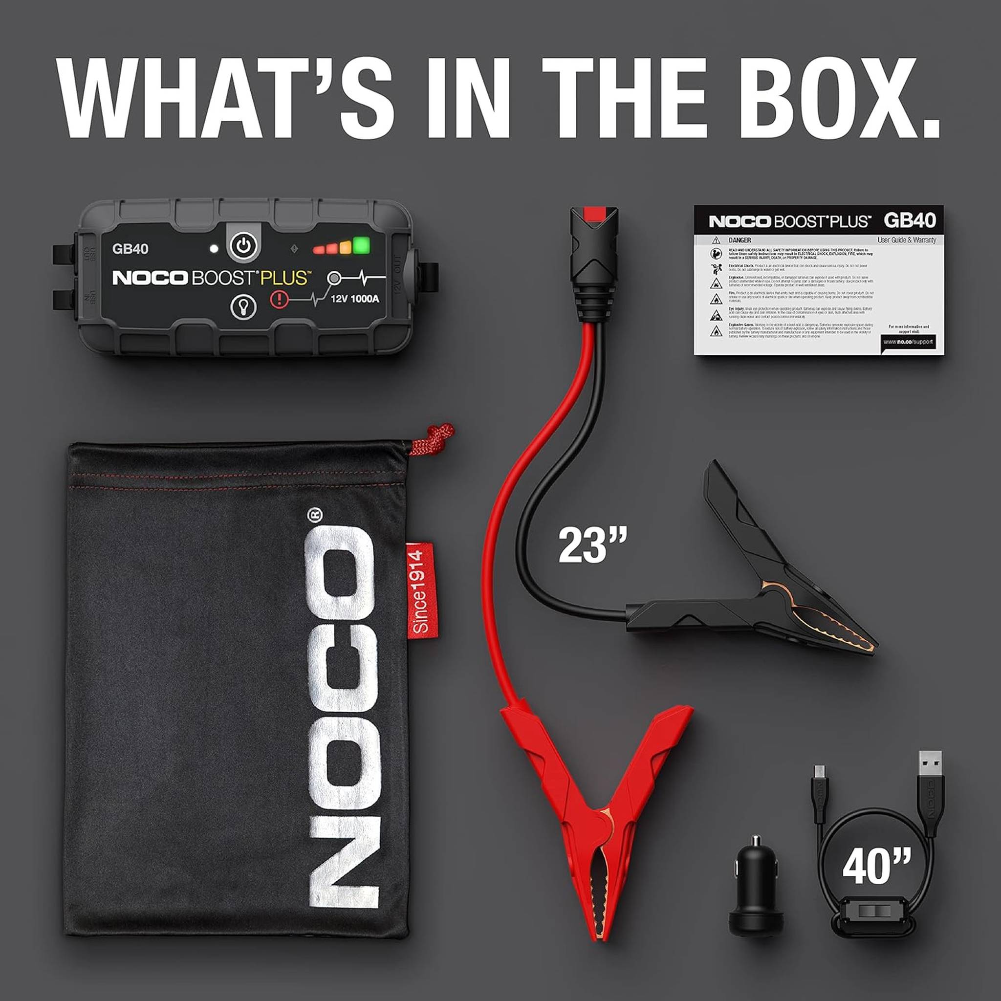 NOCO Boost Plus GB40 1000A UltraSafe Car Battery Jump Starter, 12V Battery Pack, Battery Booster, Jump Box, Portable Charger and Jumper Cables for 6.0L Gasoline and 3.0L Diesel Engines NOCO