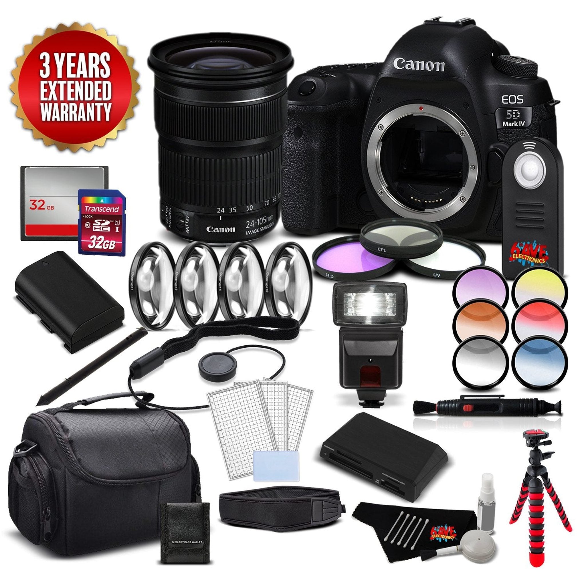 Canon EOS 5D Mark IV DSLR Camera International Version Body Only + Canon EF 24-105mm f/3.5-5.6 is STM Lens Combo Canon