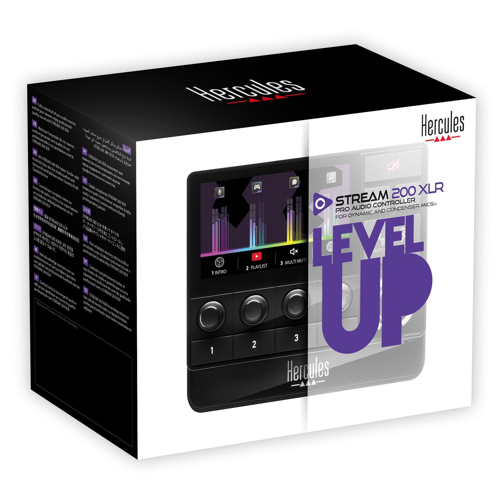 Hercules Stream 200 XLR, Pro Audio Mixer for Advanced Content Creators, with XLR Mic Pre-Amp, LCD Screen, High Resolution Encoders, 4 Actions Buttons and Customizable Interface.  Compatible with PC. Hercules DJ