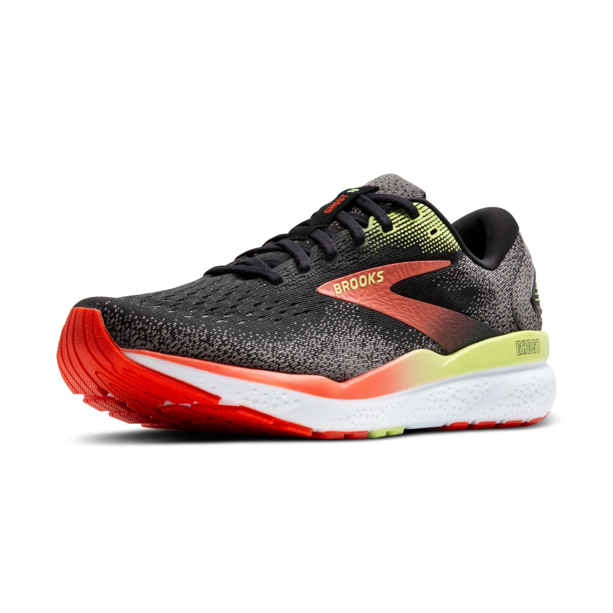 Brooks Men’s Ghost 16 Neutral Running Shoe - Black/Mandarin Red/Green - 11.5 Wide