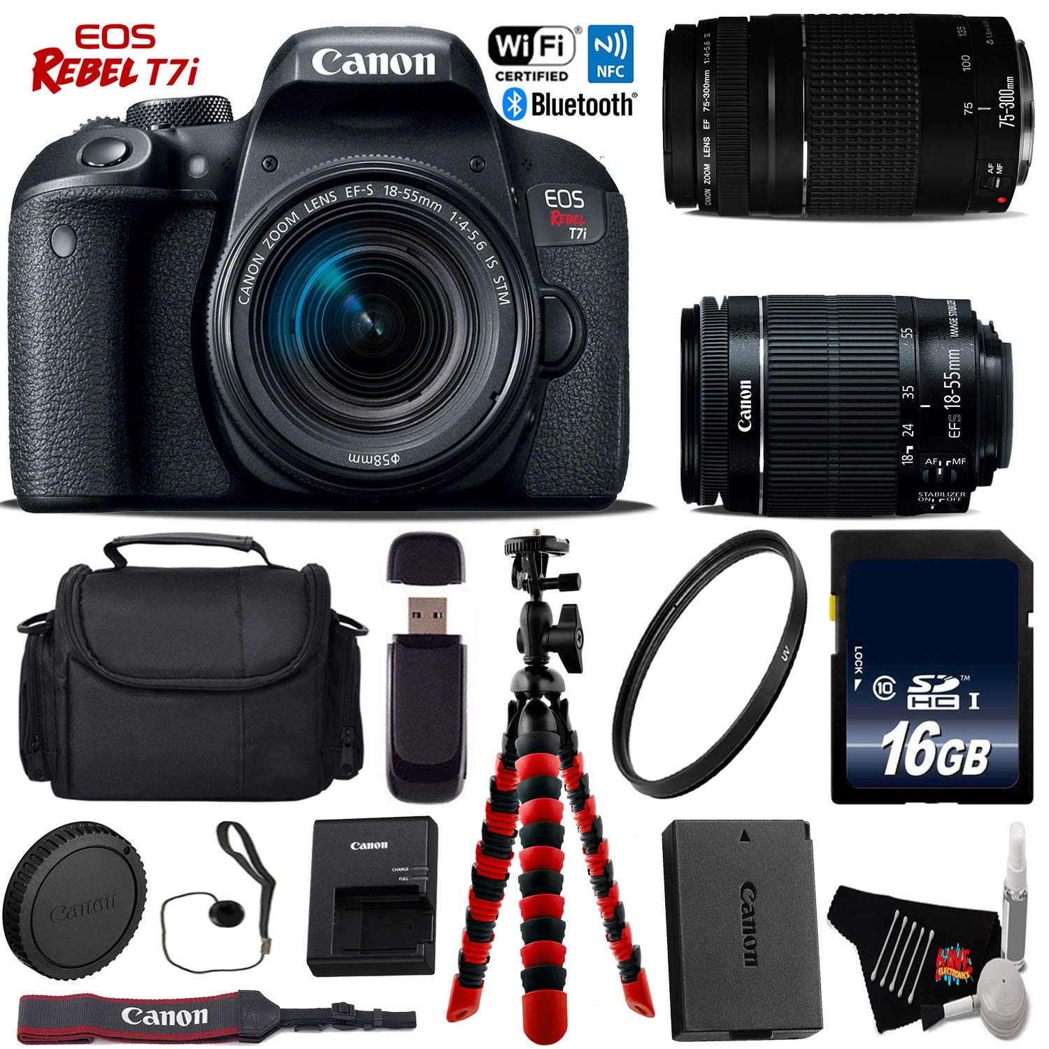Canon EOS Rebel T7i DSLR Camera 18-55mm is STM Lens & 75-300mm III Lens Bundle